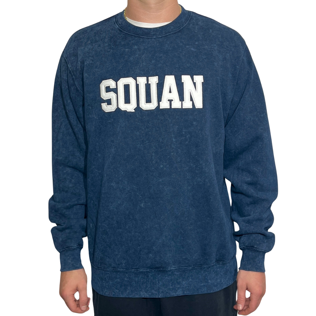 Navy Acid Wash SQUAN Crewneck