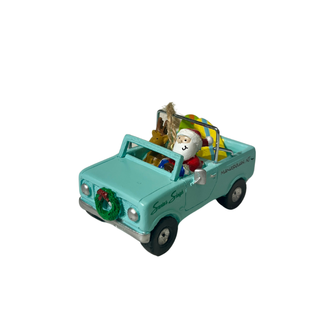 Santa in a Bronco Christmas Ornament