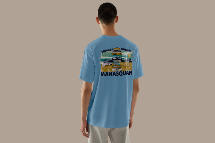 Light Blue Manasquan Beach Signs Tee