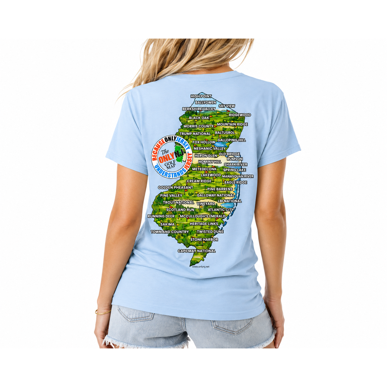 Light Blue Only NJ Golf Map Tee