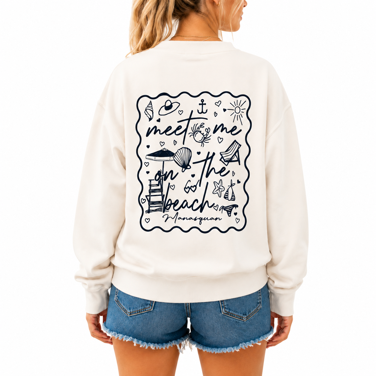 White Meet Me On The Beach Crewneck Sweatshirt