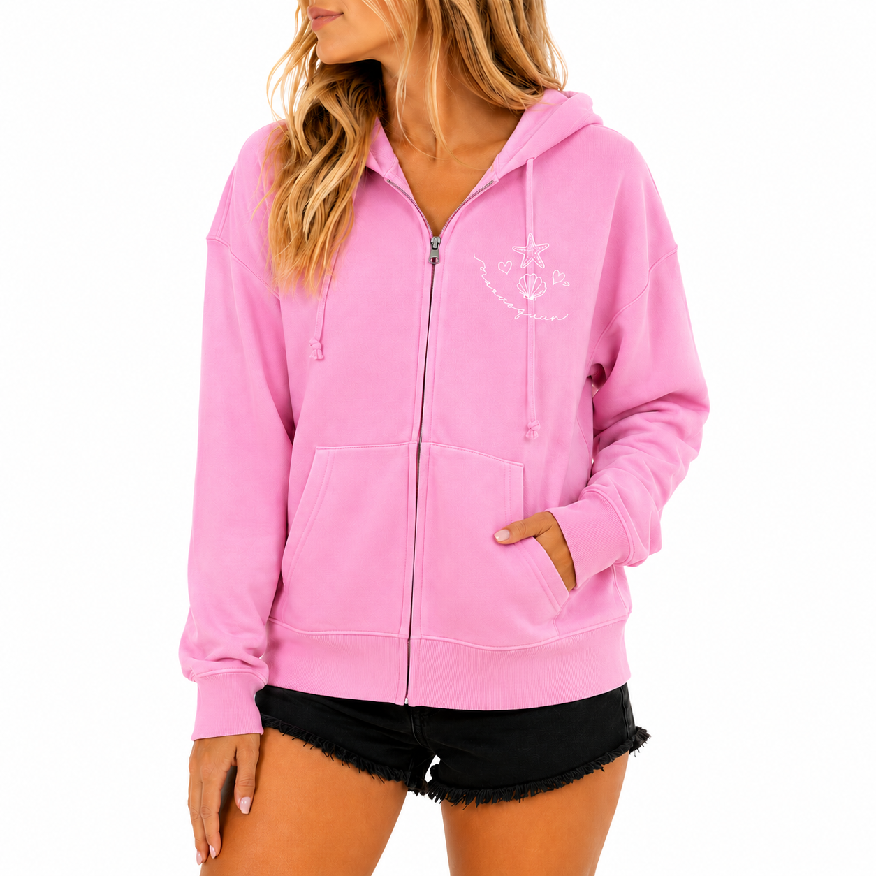 Pink Meet Me on the Beach Zip Hoodie