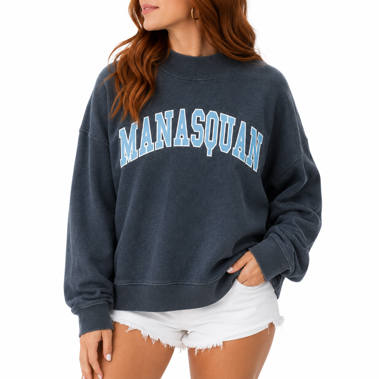 Navy Manasquan Mock Crewneck