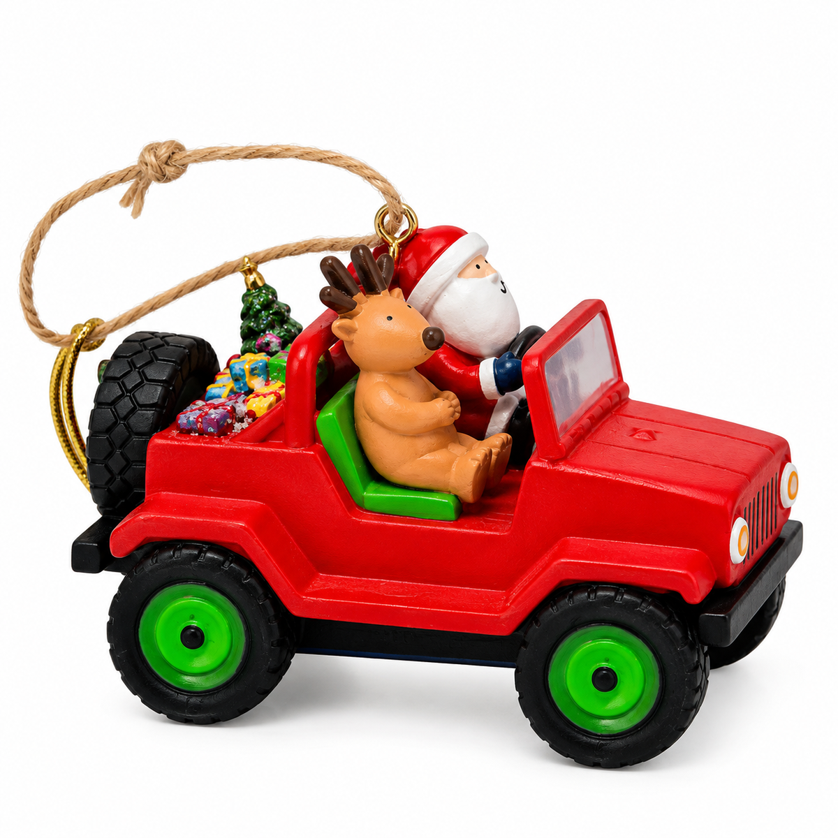 Santa & Reindeer Jeep Christmas Ornament