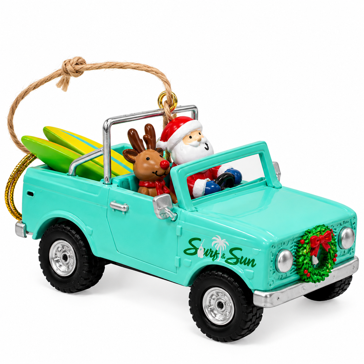 Surf & Sun Santa & Reindeer Bronco Christmas Ornament
