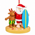 Surfing Santa & Reindeer Ornament