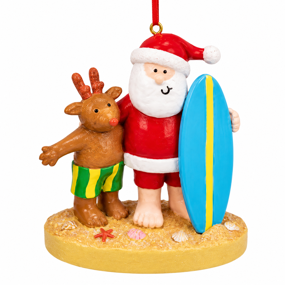 Surfing Santa & Reindeer Ornament