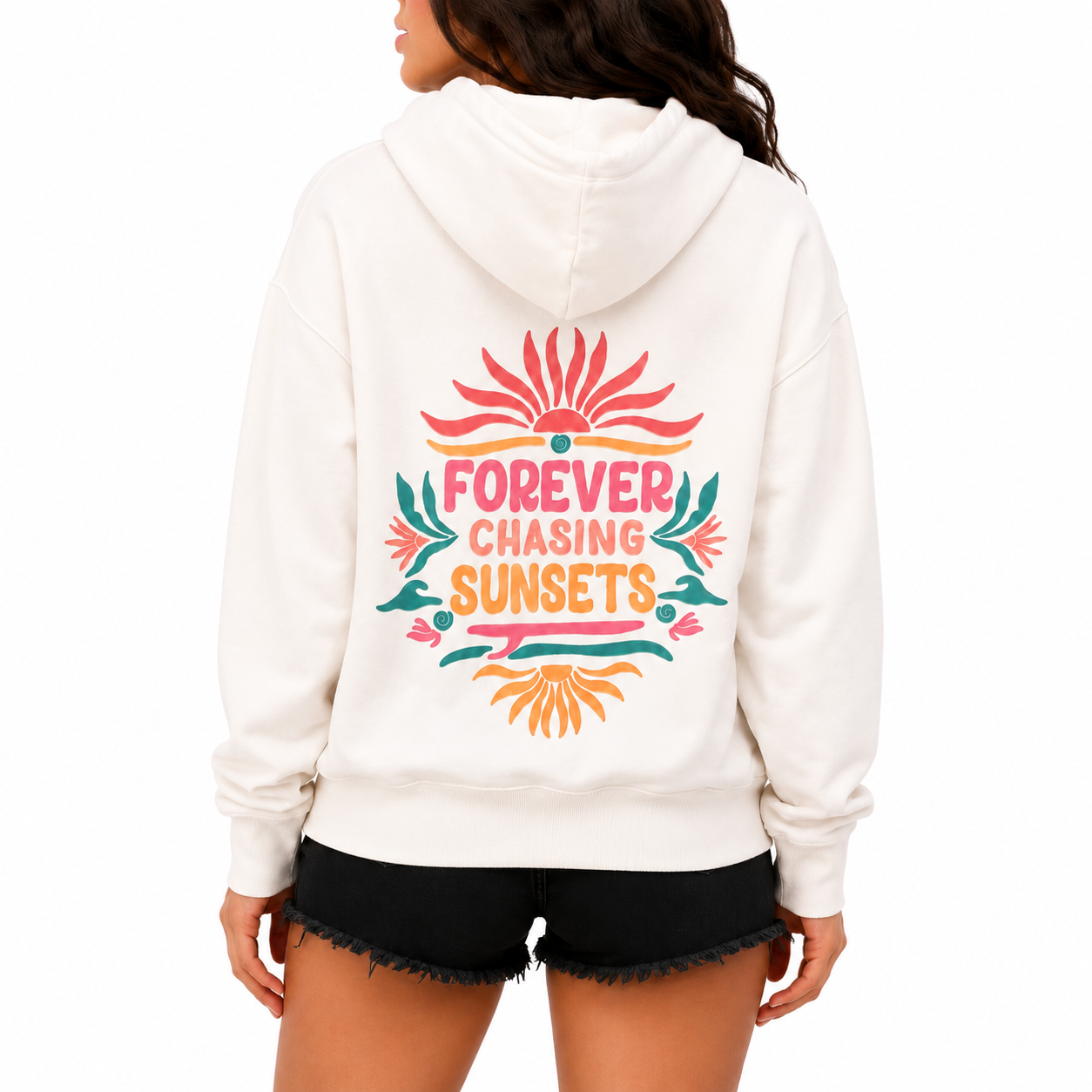 White Forever Chasing Sunsets Hoodie